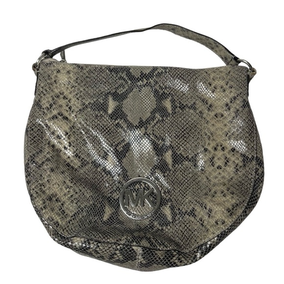 Michael Kors Purse Fulton Leather Python Reptile Embossed Hobo Shoulder Bag Snak - Picture 1 of 12